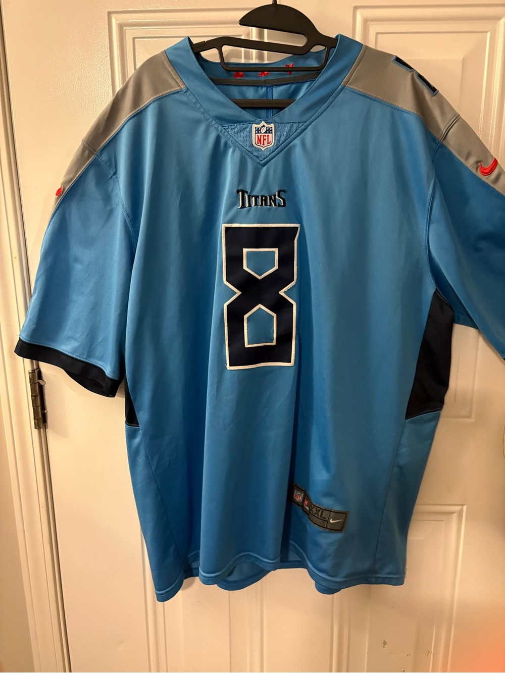 NFL Tennessee Titans #8 Sky Blue and Navy Men's Jersey